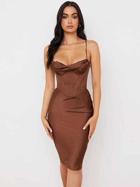 Brown Satin Corset Style Dress