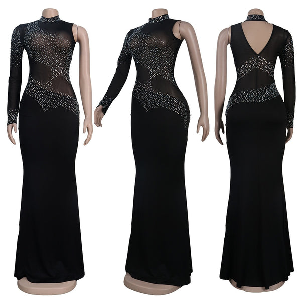 Black Crystal Mesh Bodycon Dress