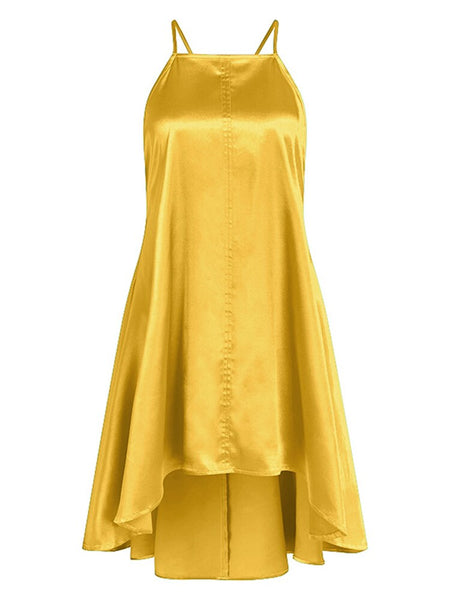 Yellow Asymmetric Ruffled Dress .