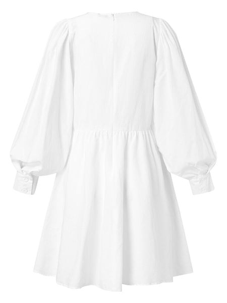 White Lantern sleeve Dress