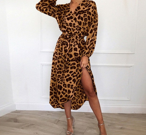 Leopard  Vintage  Long Sleeve  Dress.
