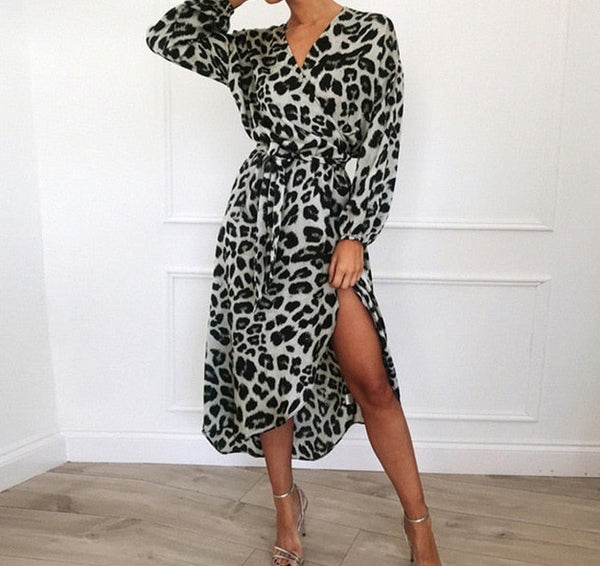 Leopard  Vintage  Long Sleeve  Dress.