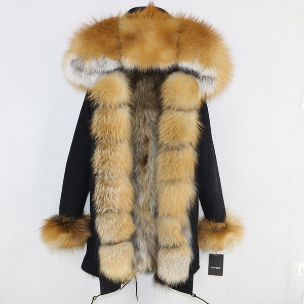 Winter Jacket Real Fur Collar Hood Parkas.