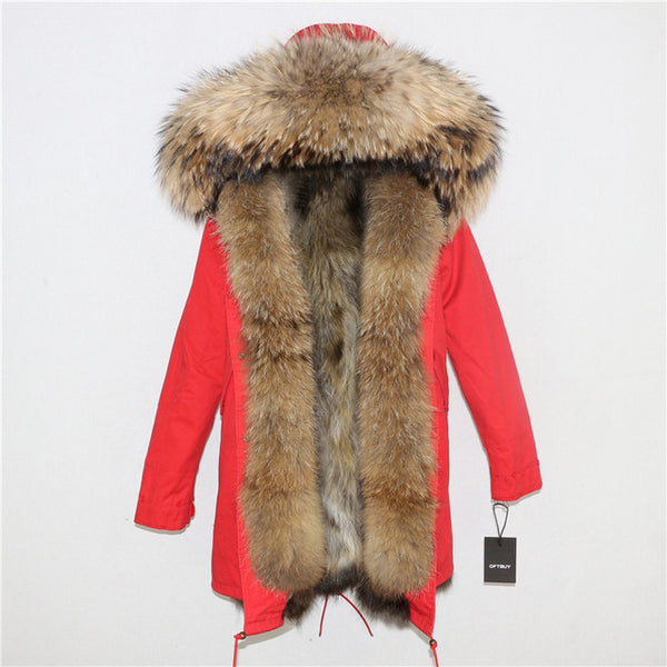 Winter Jacket Real Fur Collar Hood Parkas.