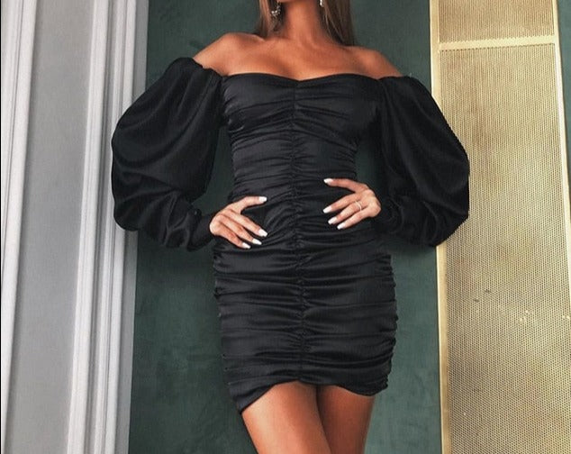 Elegant Black Ruched Dress.