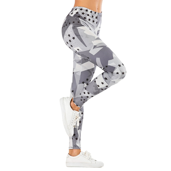 Grey Print Fitness Soft and stretchy Leggings.