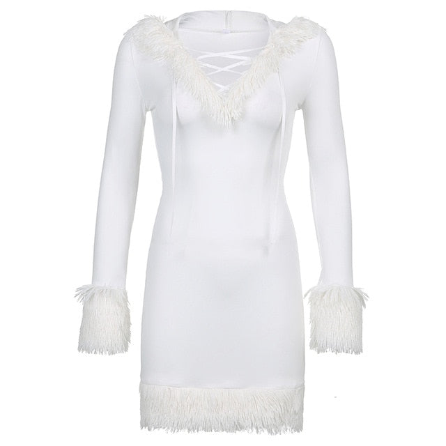 Furry White Bodycon Mini Dress.