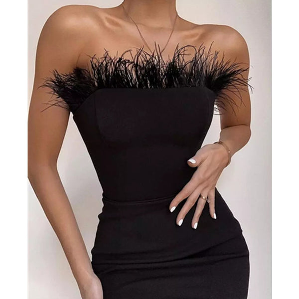 Black Feather Midi Dress