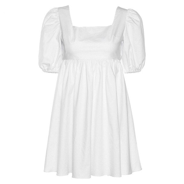 White Elegant Puff Sleeve Dress.