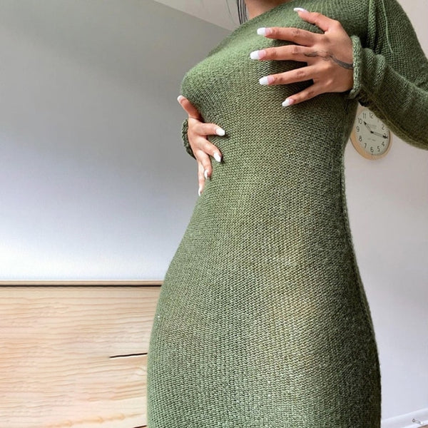 Green Knitted Bodycon Dress