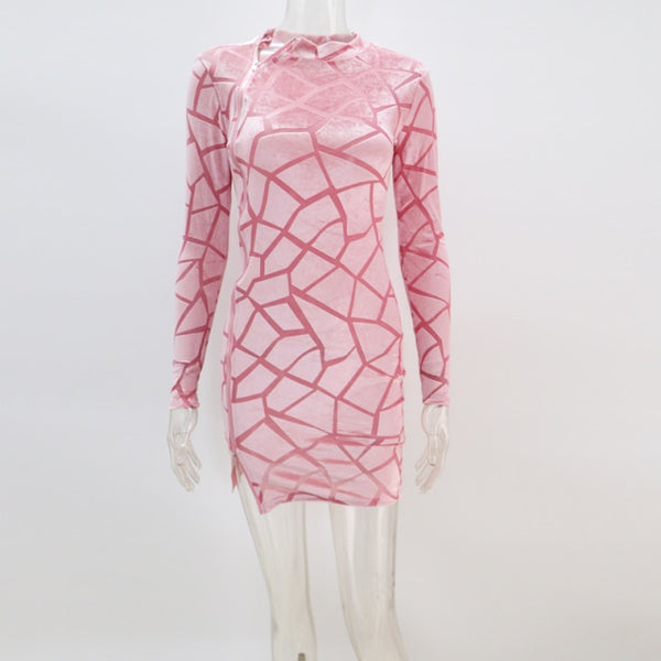 Pink Chic Side Zip Velvet Dress.