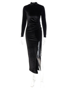 Black Velvet Ruched Dress.