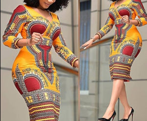 Orange African Bodycon Dress.