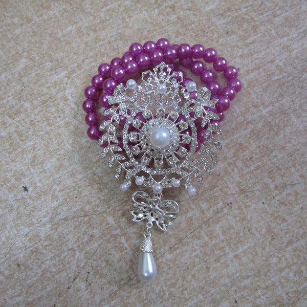 Kyunovia Prom Hand Corsage Pearl Bracelet jewelled crystal bling wedding bracelet.