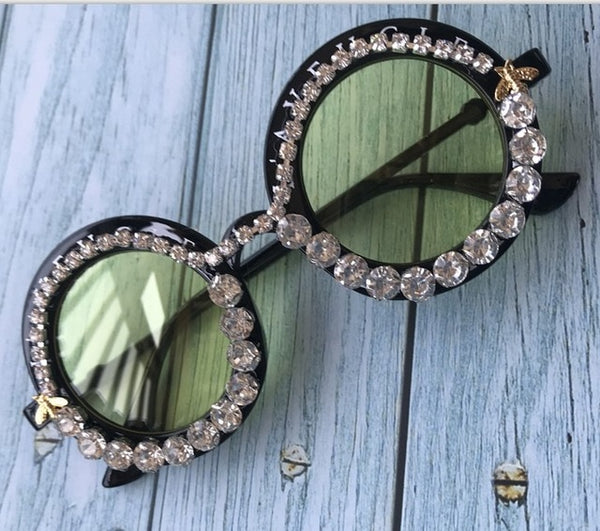 Crystal Diamond Handmade Round Sun Glasses