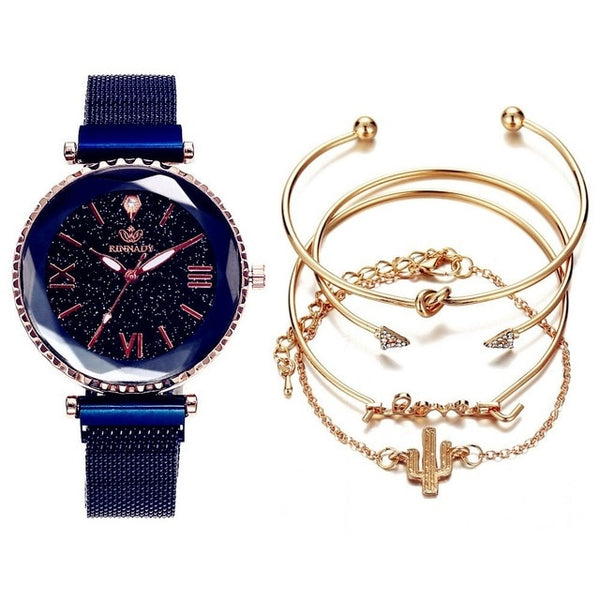 5pc/set Luxury Brand Women Watches Starry Sky Magnet Watch.